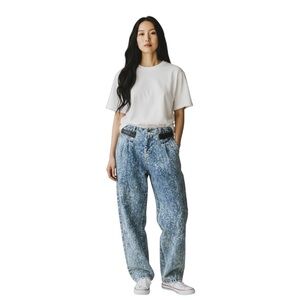 Vintage 80’s Bonjour Acid Washed High Rise Pleated Jeans With Leather Trim